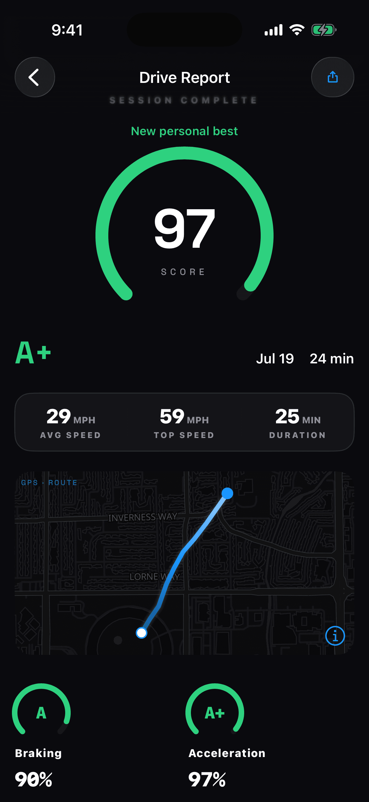 Drive app — Drive Report screen