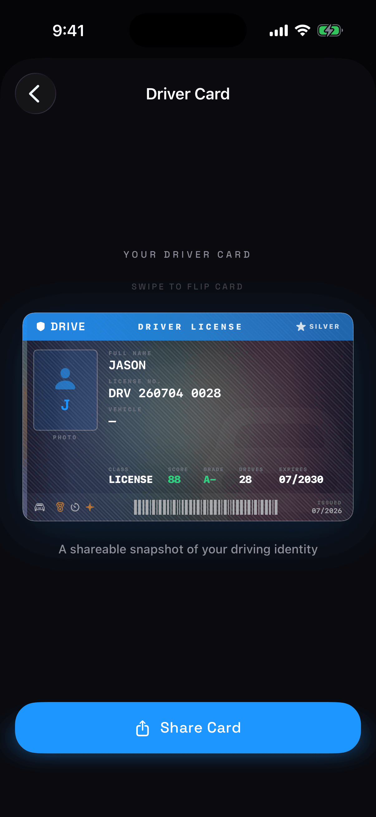 Drive app — Driver Card screen