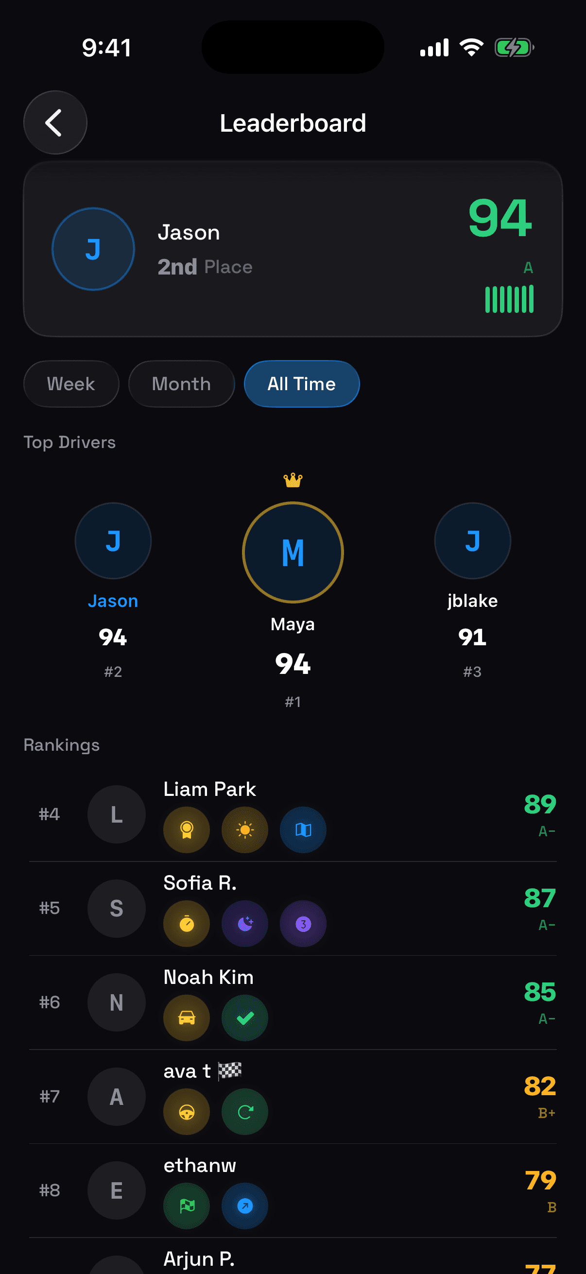 Drive app — Leaderboard screen
